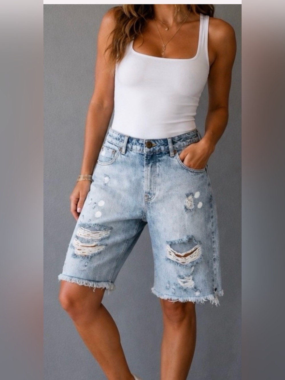 One Teaspoon Distressed Cut Off Trucker Shorts